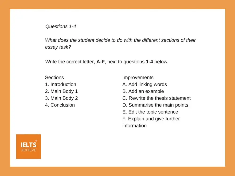 IELTS matching question example